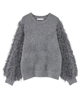 Green Parks ・ｆｕｒｒｙ　ｒａｔｅ　ラメフェザー袖フリンジニット Gray