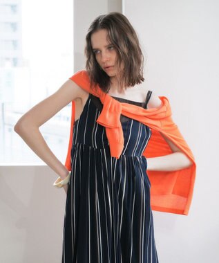 YECCA VECCA ハイゲージミドル丈Vネックカーディガン Orange