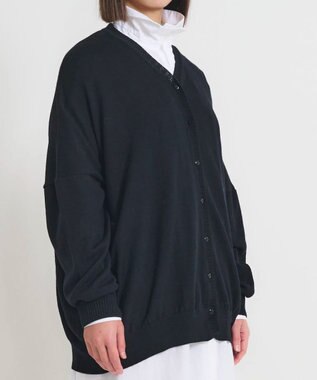 muuc 〈洗える極上メリノウール〉Vネックオーバーサイズカーディガン〈ゆったり体型カバー〉〈アンサンブル可能〉〈透かし編み〉 ブラック