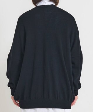 muuc 〈洗える極上メリノウール〉Vネックオーバーサイズカーディガン〈ゆったり体型カバー〉〈アンサンブル可能〉〈透かし編み〉 ブラック