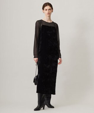 ICB L 【洗える】 マットトリコットチュール シアーカットソー ブラック系