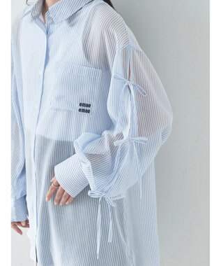 earth music&ecology 袖スリットリボンロングシャツ Sax