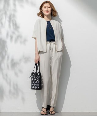 23区 【一部店舗限定/吸水速乾/UVカット/接触冷感】ストレッチジョーゼット フレンチスリーブ ブルゾン ベージュ系