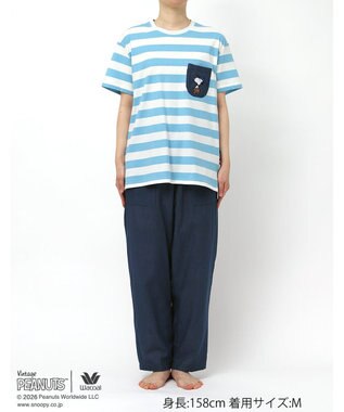 WACOAL PEANUTS パジャマ 4分袖 長ズボン 綿100%(本体) スヌーピー レディース FDT165 /ワコール サックス