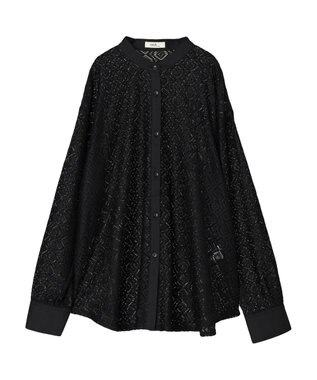 earth music&ecology レースバンドカラーシャツ Black