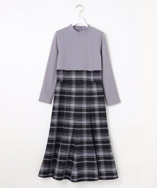 ANY SIS 【洗える】チェックジャガードコンビ ワンピース ラベンダー系