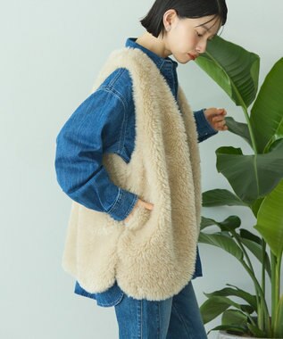 AMERICAN HOLIC 【選べる丈】ベア風ファーベスト Gray Beige