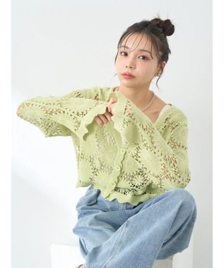 earth music&ecology クロシェ風カーディガン Lime Green