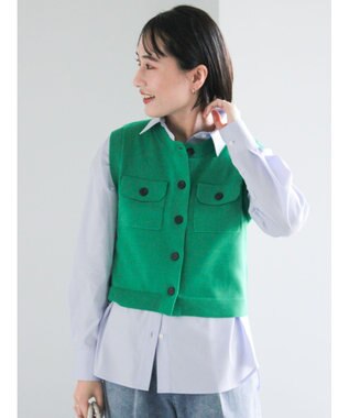 Te chichi ポケット付きニットベスト グリーン
