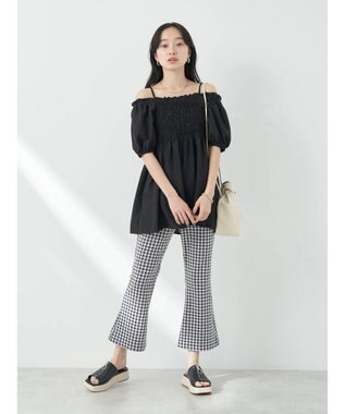 earth music&ecology ２ｗａｙショルダーシャーリングチュニック Black