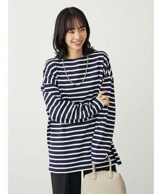 Green Parks ボーダーゆるチュニック Navy