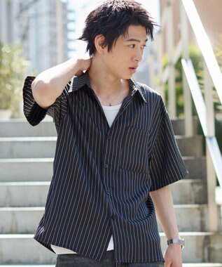 WEGO クロップドSSピンストライプシャツ