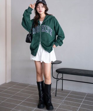 WEGO グラフィックBIGZIPパーカー グリーン