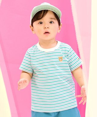 MIKI HOUSE HOT BISCUITS 【70-120cm】 みじんボーダー ワンポイント刺繍 半袖Tシャツ