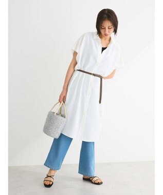 Green Parks ＳＥＴ２点　合皮ベルト＋ミディシャツワンピース Off White