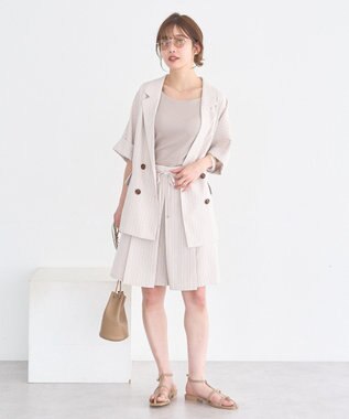 earth music&ecology 【セットアップ対応】ウエストリボンバミューダパンツ Stripe Ivory