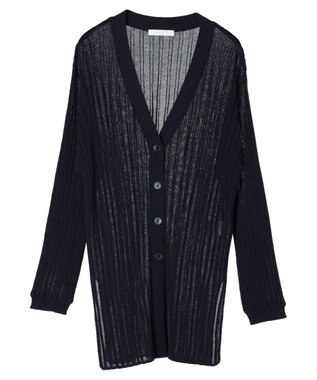Green Parks 推しニット　リブ編みミドル丈カーディガン Navy