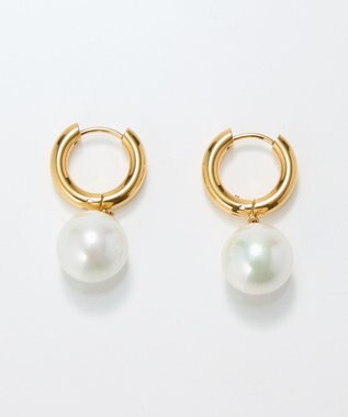 Phoebe 〈金属アレルギー対応〉カルチャードパールフープピアス/ステンレス/大ぶり/存在感◎/主役級 ホワイト