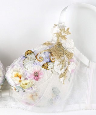 WACOAL 【リボンブラ 脇すっきり】 ブラジャー 脇高設計 着やせシルエット 動いても谷間キープ Gカップまで対応 大きいサイズ レディース BXB483 /ワコール アイボリー