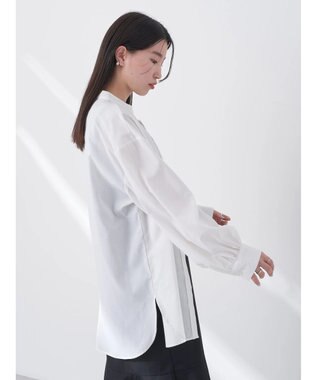 earth music&ecology バンドカラーストライプシャツ Cream