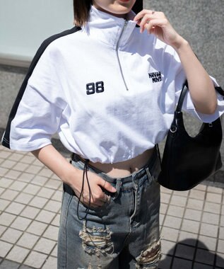 WEGO 刺繍ハーフジップT ホワイト