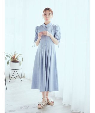 earth music&ecology 袖ドロストシャツワンピース Blue