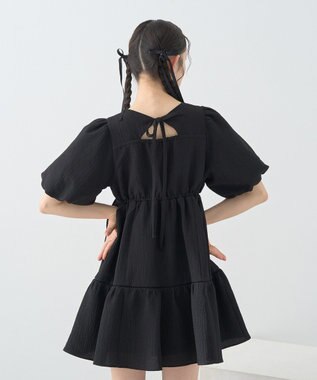 earth music&ecology バックリボンパフスリーブミニワンピース Black