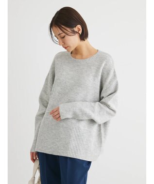 Green Parks ｆｕｗａっとメランジ袖リブ長めニットプルオーバー