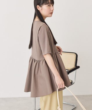 AMERICAN HOLIC 布帛切替ペプラム半袖プルオーバー Mocha