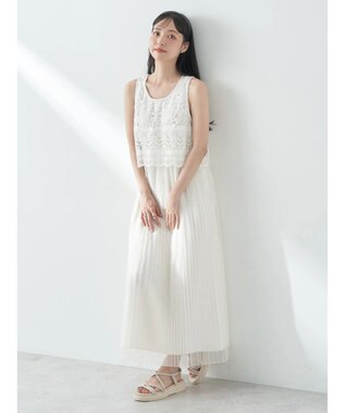 earth music&ecology レースチュールプリーツワンピース Off White