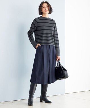 自由区 【洗える】ウォッシャブルウールサキソニーキュロット パンツ ネイビー