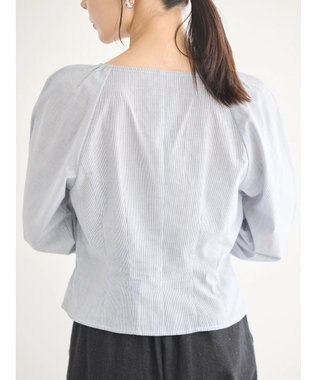 earth music&ecology フロントリボンブラウス Stripe Navy