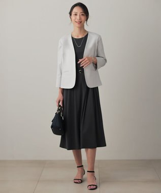 J.PRESS LADIES L OXIJEWEL ストレッチ ノーカラー ジャケット ライトグレー系