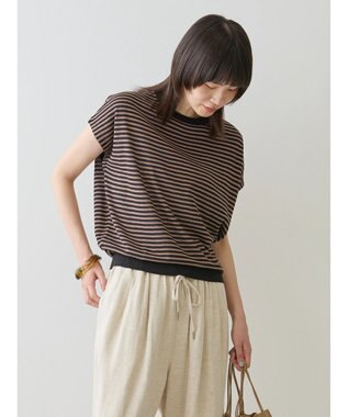 AMERICAN HOLIC 接触冷感フレンチスリーブニットプルオーバー Border Black