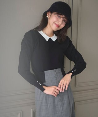 Feroux 配色襟パワショル ニット ブラック系