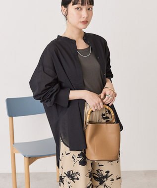 AMERICAN HOLIC リネンライクバンドカラーシャツ Black