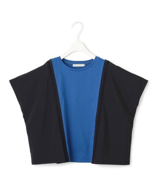 ICB L 【接触冷感・UVケア・洗える】シルケットスムースコンビ バイカラーカットソー ラピスラズリ×ブラック系