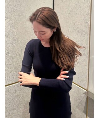 Green Parks タイトシルエットリブニットワンピース Navy