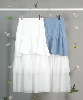 Green Parks ｄａｚｚｌｉｎ　デニムチュールレイヤードスカート Indigo