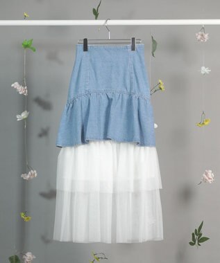 Green Parks ｄａｚｚｌｉｎ　デニムチュールレイヤードスカート Indigo