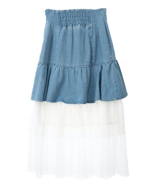 Green Parks ｄａｚｚｌｉｎ　デニムチュールレイヤードスカート Indigo