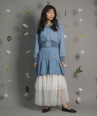 Green Parks ｄａｚｚｌｉｎ　デニムチュールレイヤードスカート Indigo