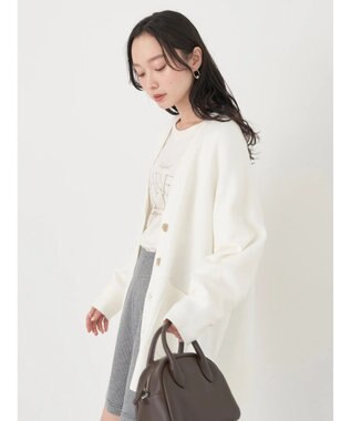 earth music&ecology やわらかタッチＶネックカーディガン Off White