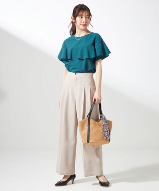 ANY SIS L 【前後着用・UVケア・洗える】2WAYジョーゼットジャージーフリル カットソー グリーン