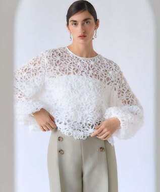  【GOLD LABEL】チュールエンブロイダリー フラワーモチーフ 2WAYブラウス