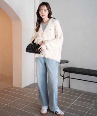 WEGO 【25年秋冬新作/WEB限定】別注USPOLOシャギーニットカーデ ホワイトアイボリー