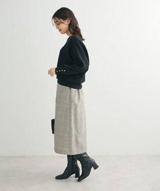 Green Parks もちやわ袖釦ドルマンニットプルオーバー Black