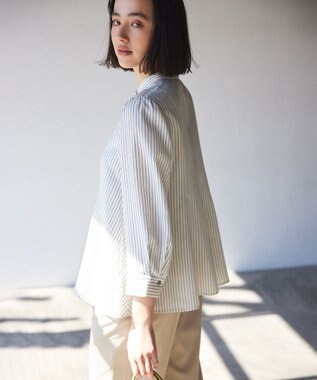 組曲 リヨセルシャーティングペプラム ブラウス ベージュストライプ系1