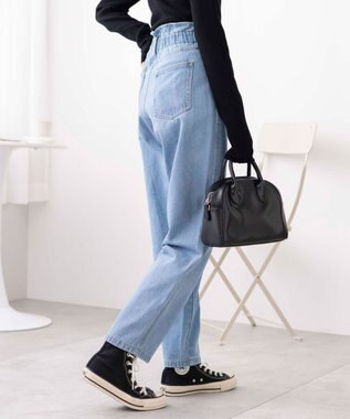 WEGO ウエストフリルマムデニムパンツ デニム淡色