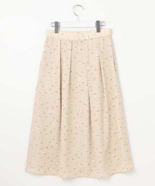 自由区 【洗える・XSサイズあり】ブラッシュドシャドープリント スカート シャンパンベージュ系